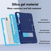 For Samsung Galaxy Tab S9+ Contrast Color Silicone PC Tablet Case with Holder(Navy Blue + Blue)