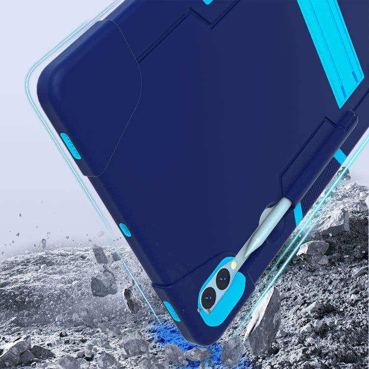 For Samsung Galaxy Tab S9+ Contrast Color Silicone PC Tablet Case with Holder(Navy Blue + Blue)