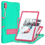 For Samsung Galaxy Tab S9+ Contrast Color Silicone PC Tablet Case with Holder(Mint Green + Rose Red)