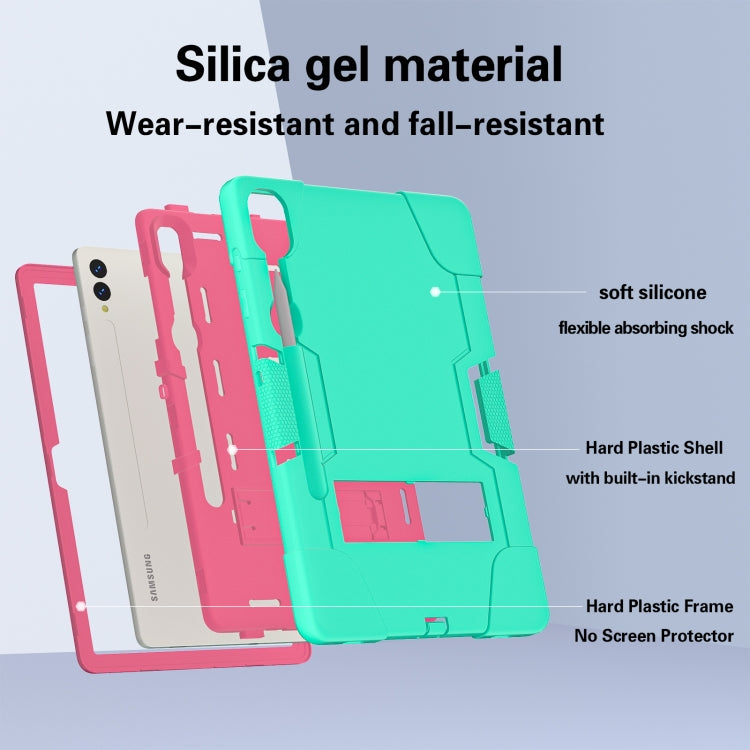 For Samsung Galaxy Tab S9+ Contrast Color Silicone PC Tablet Case with Holder(Mint Green + Rose Red)