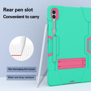 For Samsung Galaxy Tab S9+ Contrast Color Silicone PC Tablet Case with Holder(Mint Green + Rose Red)