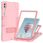 For Samsung Galaxy Tab S9+ Contrast Color Silicone PC Tablet Case with Holder(Rose Gold)