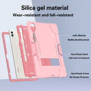 For Samsung Galaxy Tab S9+ Contrast Color Silicone PC Tablet Case with Holder(Rose Gold)