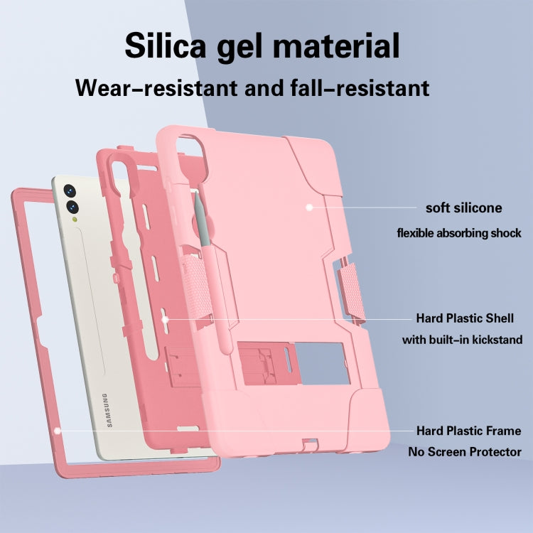 For Samsung Galaxy Tab S9+ Contrast Color Silicone PC Tablet Case with Holder(Rose Gold)