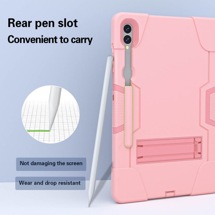 For Samsung Galaxy Tab S9+ Contrast Color Silicone PC Tablet Case with Holder(Rose Gold)