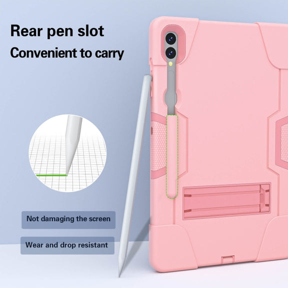 For Samsung Galaxy Tab S9+ Contrast Color Silicone PC Tablet Case with Holder(Rose Gold)