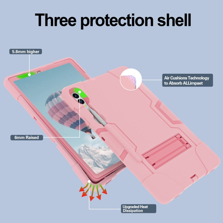 For Samsung Galaxy Tab S9+ Contrast Color Silicone PC Tablet Case with Holder(Rose Gold)