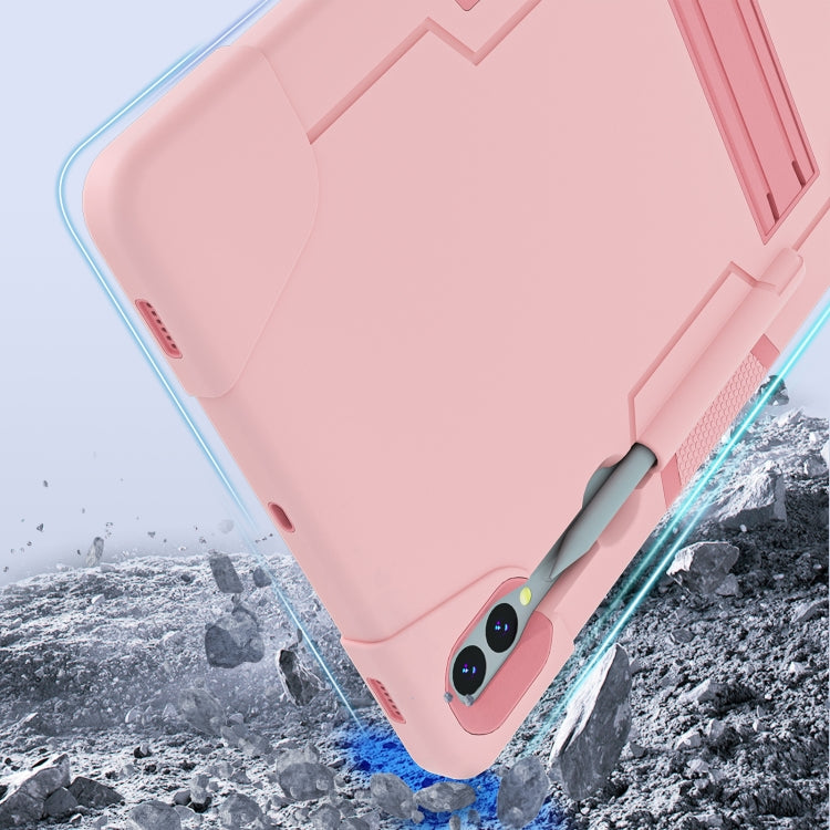 For Samsung Galaxy Tab S9+ Contrast Color Silicone PC Tablet Case with Holder(Rose Gold)