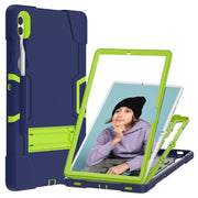 For Samsung Galaxy Tab S9+ Contrast Color Silicone PC Tablet Case with Holder(Navy Blue + Green)