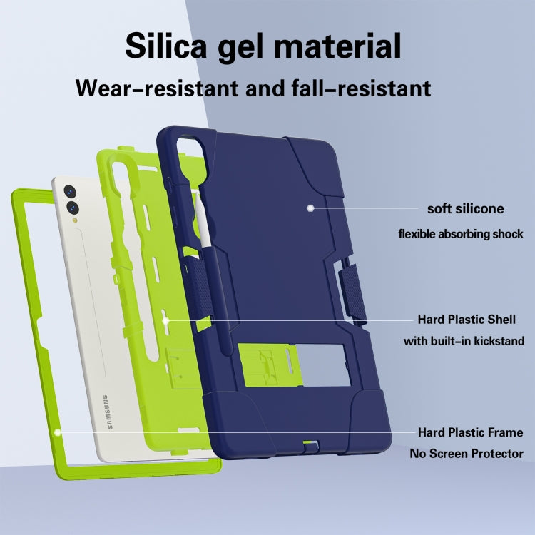 For Samsung Galaxy Tab S9+ Contrast Color Silicone PC Tablet Case with Holder(Navy Blue + Green)