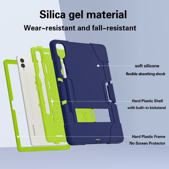 For Samsung Galaxy Tab S9+ Contrast Color Silicone PC Tablet Case with Holder(Navy Blue + Green)