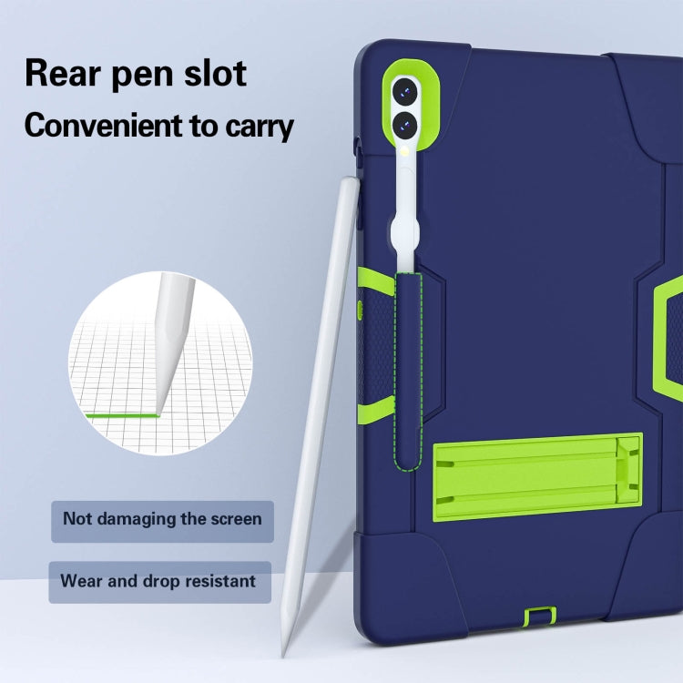 For Samsung Galaxy Tab S9+ Contrast Color Silicone PC Tablet Case with Holder(Navy Blue + Green)