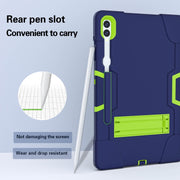 For Samsung Galaxy Tab S9+ Contrast Color Silicone PC Tablet Case with Holder(Navy Blue + Green)