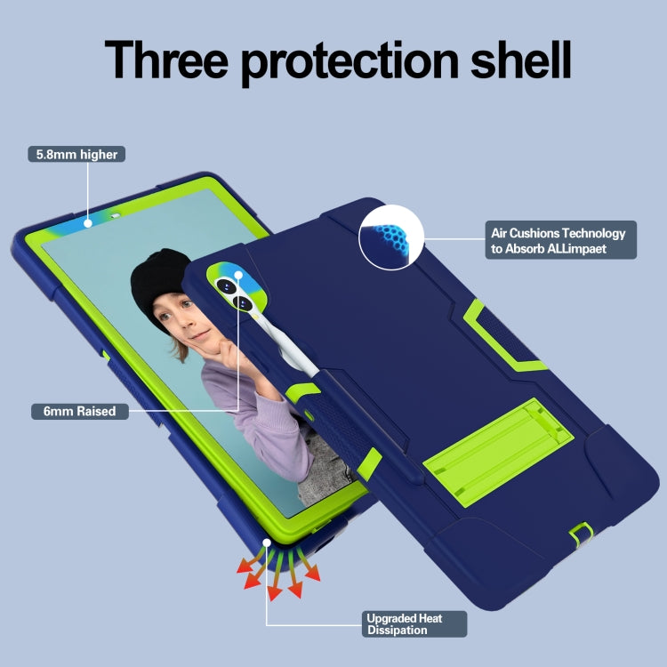 For Samsung Galaxy Tab S9+ Contrast Color Silicone PC Tablet Case with Holder(Navy Blue + Green)