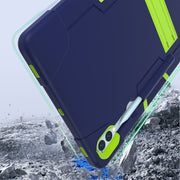 For Samsung Galaxy Tab S9+ Contrast Color Silicone PC Tablet Case with Holder(Navy Blue + Green)