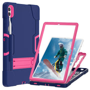 For Samsung Galaxy Tab S9+ Contrast Color Silicone PC Tablet Case with Holder(Navy Blue + Rose Red)