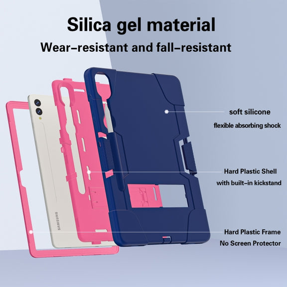 For Samsung Galaxy Tab S9+ Contrast Color Silicone PC Tablet Case with Holder(Navy Blue + Rose Red)