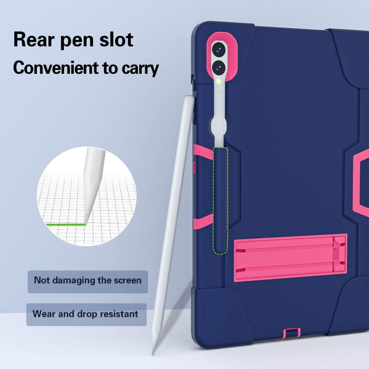 For Samsung Galaxy Tab S9+ Contrast Color Silicone PC Tablet Case with Holder(Navy Blue + Rose Red)