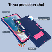 For Samsung Galaxy Tab S9+ Contrast Color Silicone PC Tablet Case with Holder(Navy Blue + Rose Red)