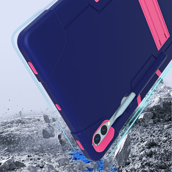 For Samsung Galaxy Tab S9+ Contrast Color Silicone PC Tablet Case with Holder(Navy Blue + Rose Red)
