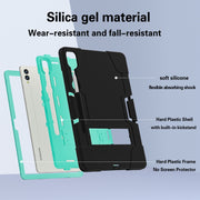 For Samsung Galaxy Tab S9+ Contrast Color Silicone PC Tablet Case with Holder(Black + Mint Green)