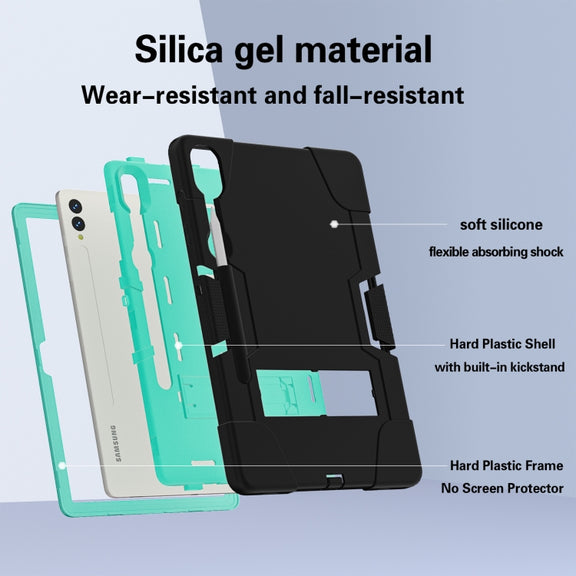 For Samsung Galaxy Tab S9+ Contrast Color Silicone PC Tablet Case with Holder(Black + Mint Green)