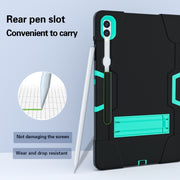For Samsung Galaxy Tab S9+ Contrast Color Silicone PC Tablet Case with Holder(Black + Mint Green)