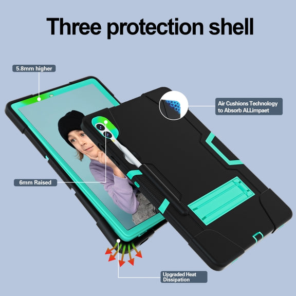 For Samsung Galaxy Tab S9+ Contrast Color Silicone PC Tablet Case with Holder(Black + Mint Green)