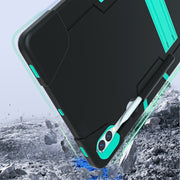 For Samsung Galaxy Tab S9+ Contrast Color Silicone PC Tablet Case with Holder(Black + Mint Green)