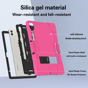 For Samsung Galaxy Tab S9+ Contrast Color Silicone PC Tablet Case with Holder(Black + Rose Red)