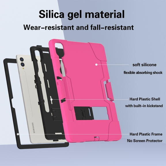 For Samsung Galaxy Tab S9+ Contrast Color Silicone PC Tablet Case with Holder(Black + Rose Red)