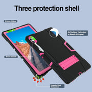 For Samsung Galaxy Tab S9+ Contrast Color Silicone PC Tablet Case with Holder(Black + Rose Red)