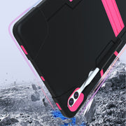 For Samsung Galaxy Tab S9+ Contrast Color Silicone PC Tablet Case with Holder(Black + Rose Red)
