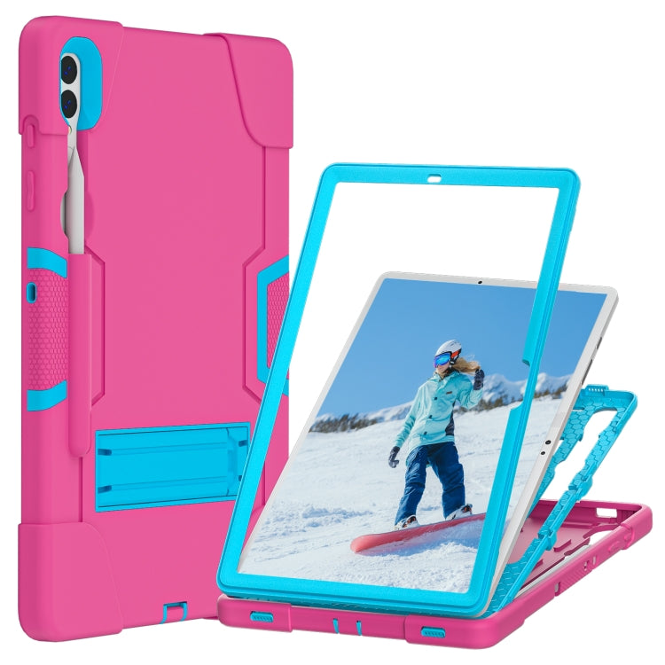 For Samsung Galaxy Tab S9+ Contrast Color Silicone PC Tablet Case with Holder(Rose Red + Blue)