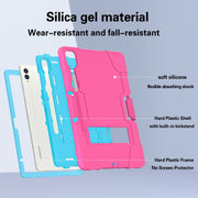 For Samsung Galaxy Tab S9+ Contrast Color Silicone PC Tablet Case with Holder(Rose Red + Blue)