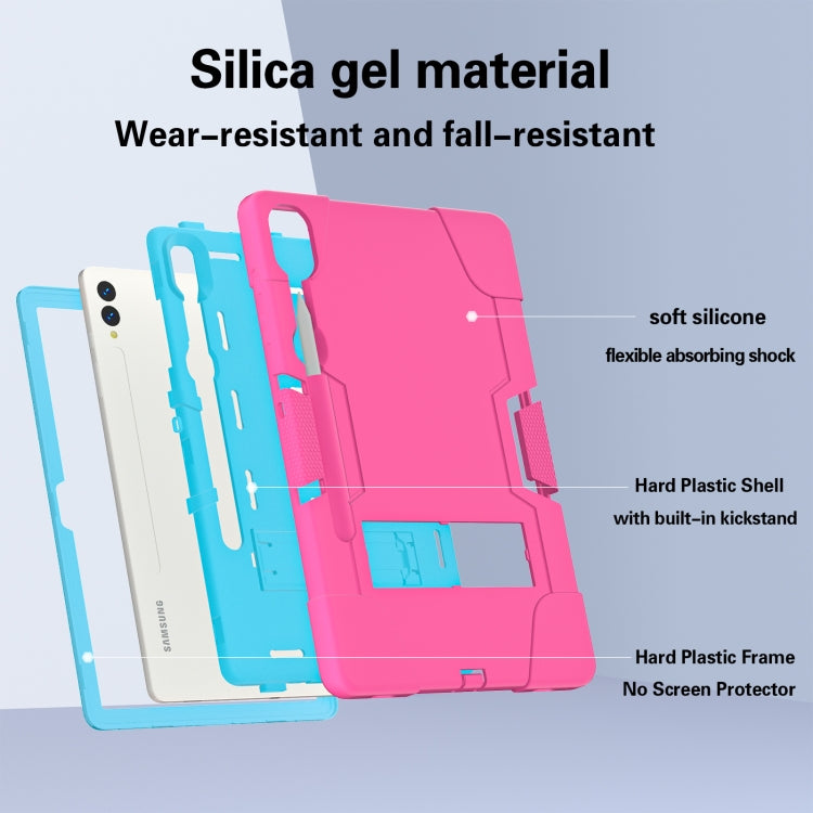 For Samsung Galaxy Tab S9+ Contrast Color Silicone PC Tablet Case with Holder(Rose Red + Blue)