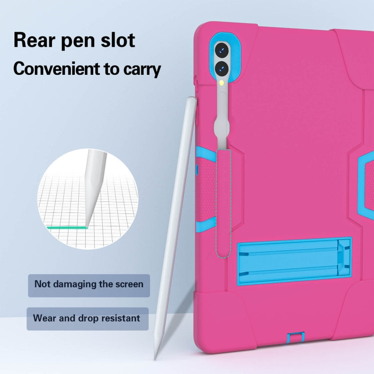For Samsung Galaxy Tab S9+ Contrast Color Silicone PC Tablet Case with Holder(Rose Red + Blue)