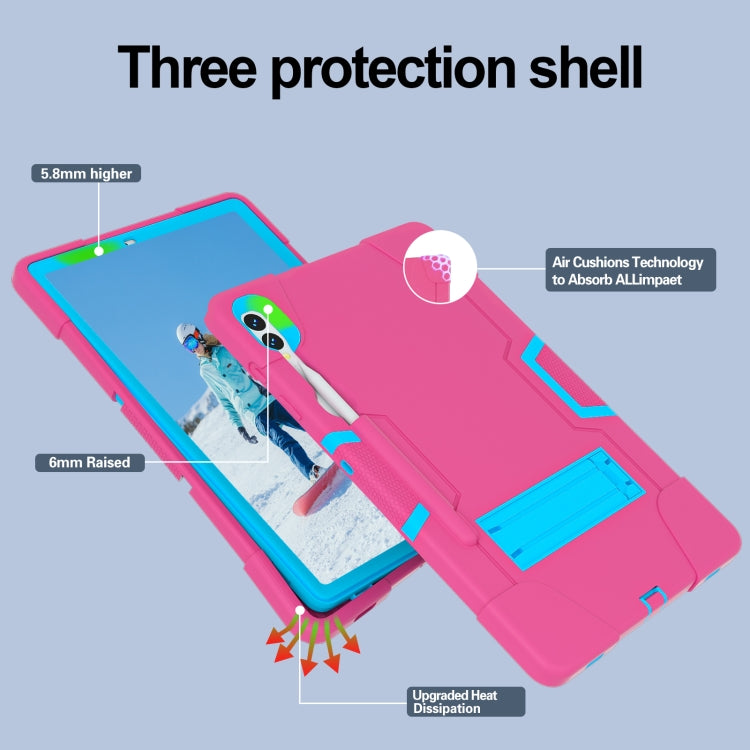 For Samsung Galaxy Tab S9+ Contrast Color Silicone PC Tablet Case with Holder(Rose Red + Blue)