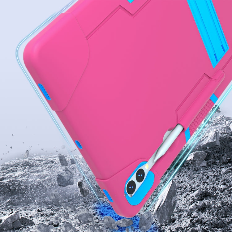 For Samsung Galaxy Tab S9+ Contrast Color Silicone PC Tablet Case with Holder(Rose Red + Blue)