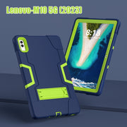 For Lenovo Tab M10 5G 10.6 inch Contrast Color Silicone PC Tablete Case with Holder(Navy Blue + Green)