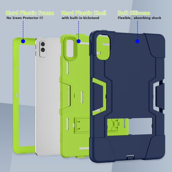 For Lenovo Tab M10 5G 10.6 inch Contrast Color Silicone PC Tablete Case with Holder(Navy Blue + Green)