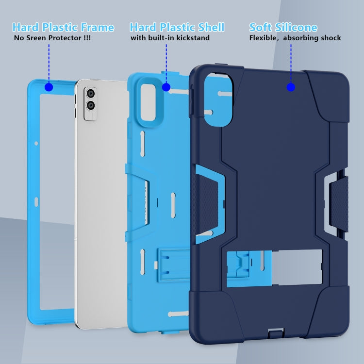 For Lenovo Tab M10 5G 10.6 inch Contrast Color Silicone PC Tablete Case with Holder(Navy Blue + Blue)