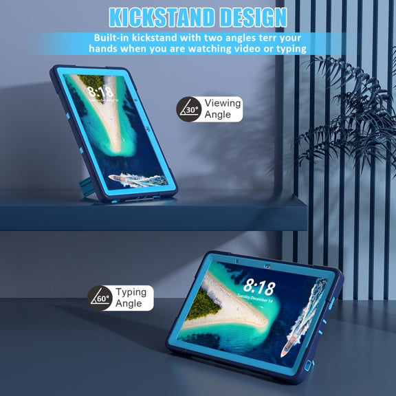 For Lenovo Tab M10 5G 10.6 inch Contrast Color Silicone PC Tablete Case with Holder(Navy Blue + Blue)