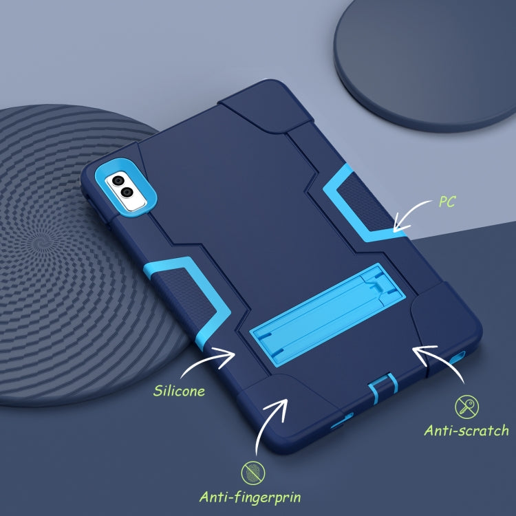 For Lenovo Tab M10 5G 10.6 inch Contrast Color Silicone PC Tablete Case with Holder(Navy Blue + Blue)