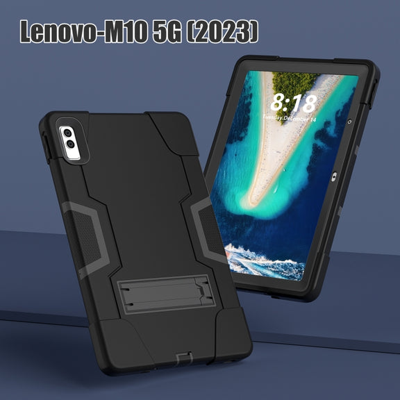 For Lenovo Tab M10 5G 10.6 inch Contrast Color Silicone PC Tablete Case with Holder(Black)