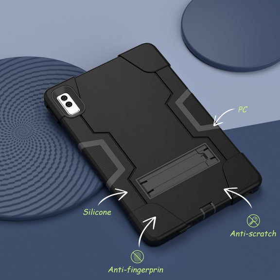 For Lenovo Tab M10 5G 10.6 inch Contrast Color Silicone PC Tablete Case with Holder(Black)