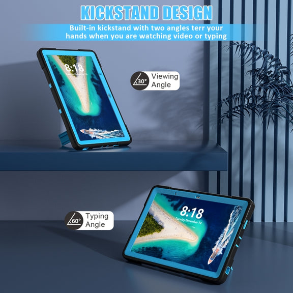 For Lenovo Tab M10 5G 10.6 inch Contrast Color Silicone PC Tablete Case with Holder(Black + Blue)