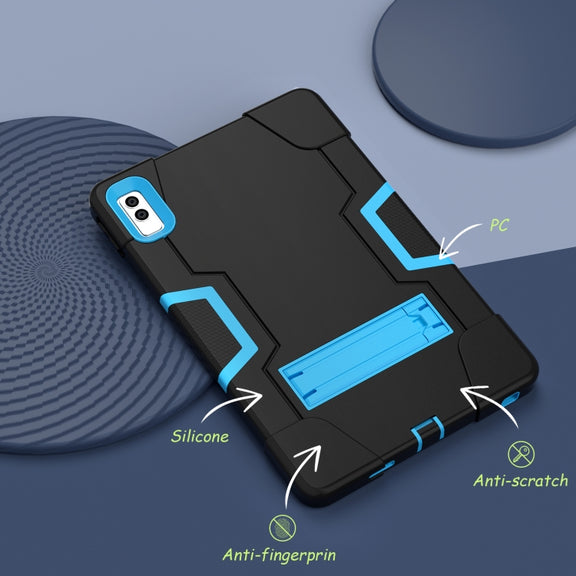 For Lenovo Tab M10 5G 10.6 inch Contrast Color Silicone PC Tablete Case with Holder(Black + Blue)