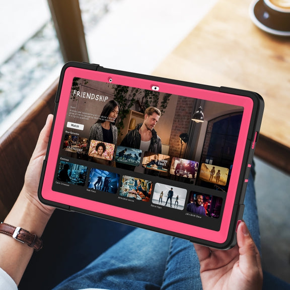 For Lenovo Tab M10 5G 10.6 inch Contrast Color Silicone PC Tablete Case with Holder(Black + Rose Red)