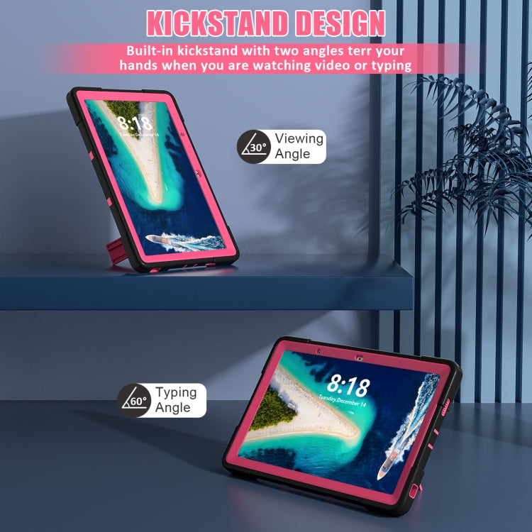 For Lenovo Tab M10 5G 10.6 inch Contrast Color Silicone PC Tablete Case with Holder(Black + Rose Red)